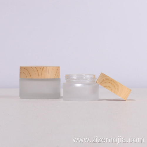 Frosted Glass Cosmetic Jar With Bamboo Color Cap